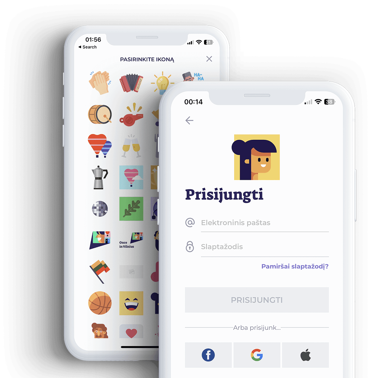 Once in Vilnius mobile app screens