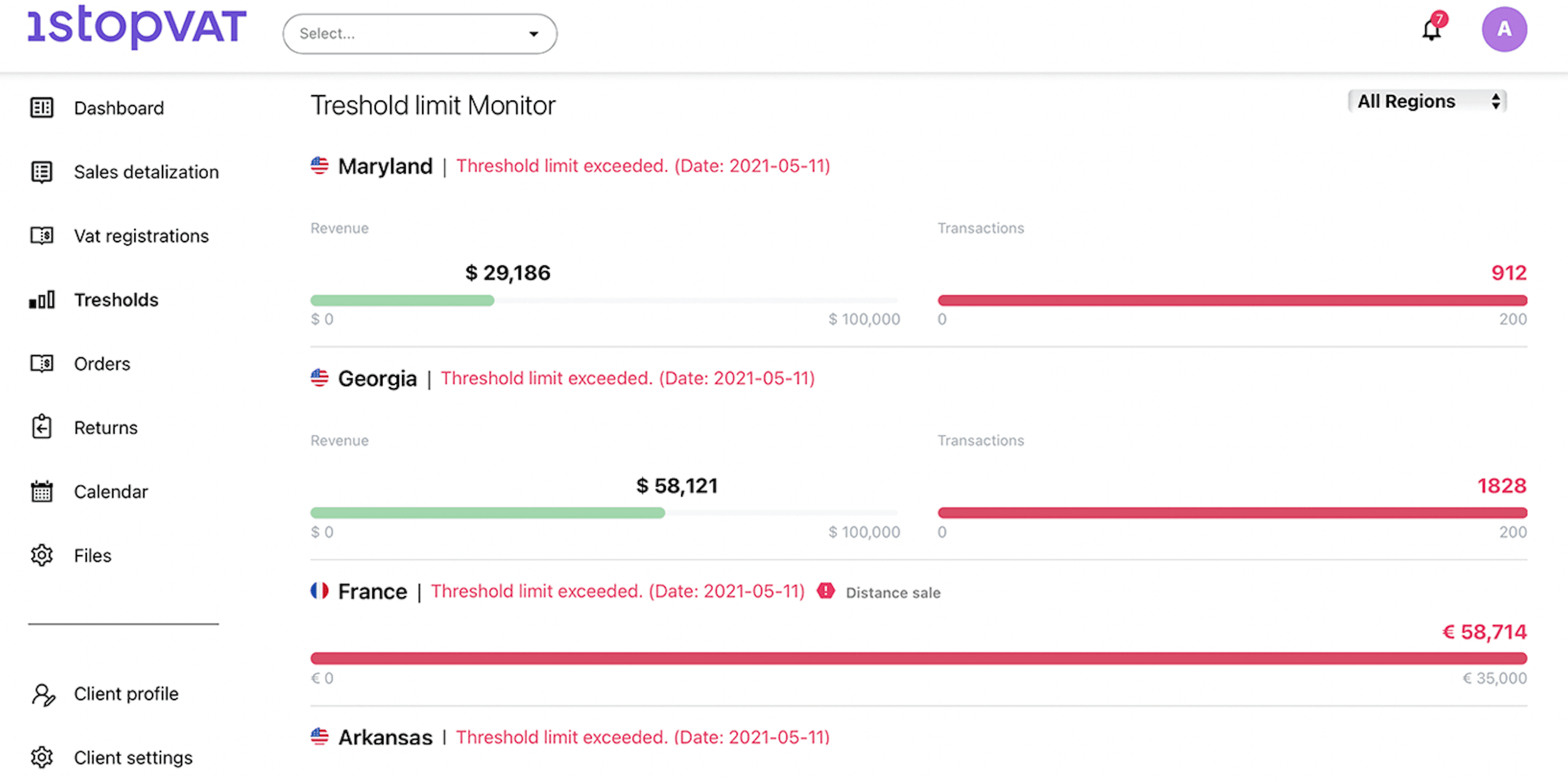 1stopVAT threshold monitor interface
